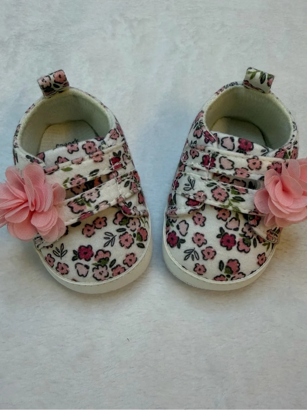 Carters - Baby Girl Floral Canvas Shoes with Pink Flower Accent - 3-6 months